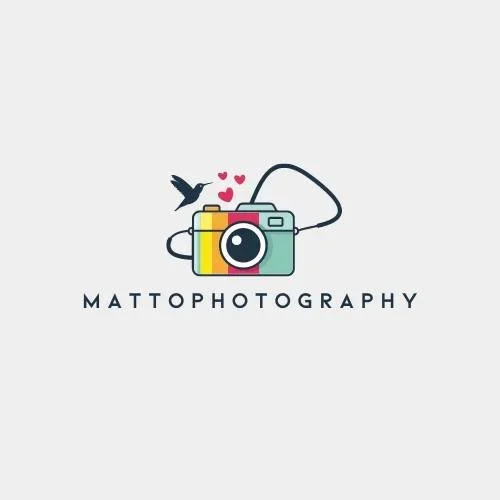 A logo with a colorful camera, a hummingbird, and three pink hearts, with the text "MATTOPHOTOGRAPHY" underneath.