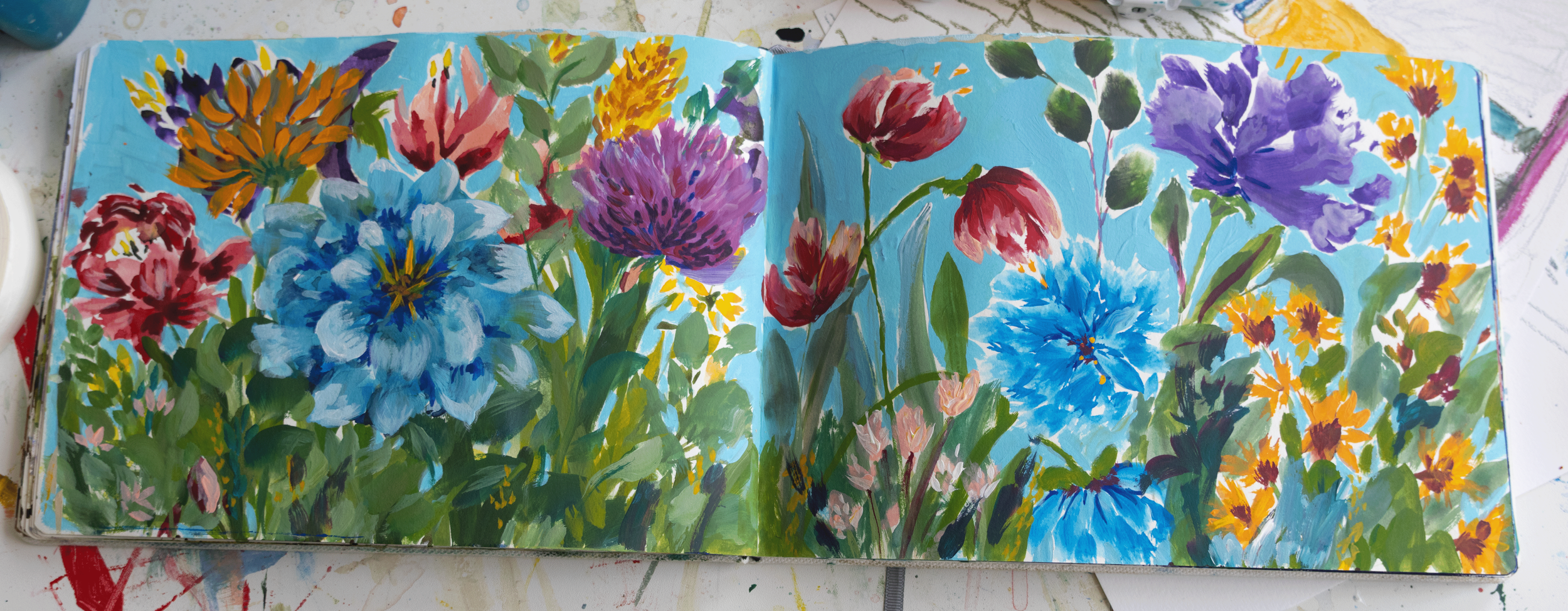 It was one of those March days where we thought the flowers might start surfacing through the mud, but instead, it snowed. Acrylic Gouache on an Etchr Sketchbook