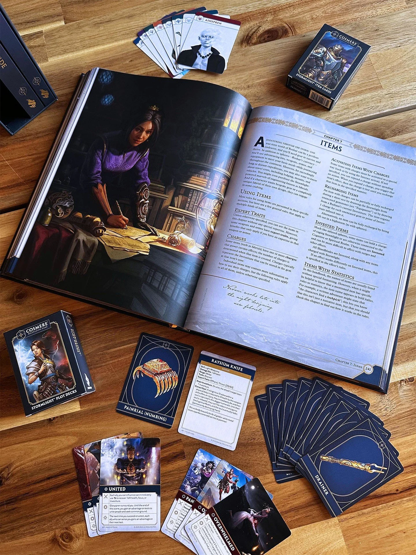 The Plot and Item Decks are any TTRPG group's best friends. In these two decks, you'll find cards for Items, Spren, Complication and Opportunity options, Condition cards, and more! They're the perfect addition to your in-person Cosmere RPG game night