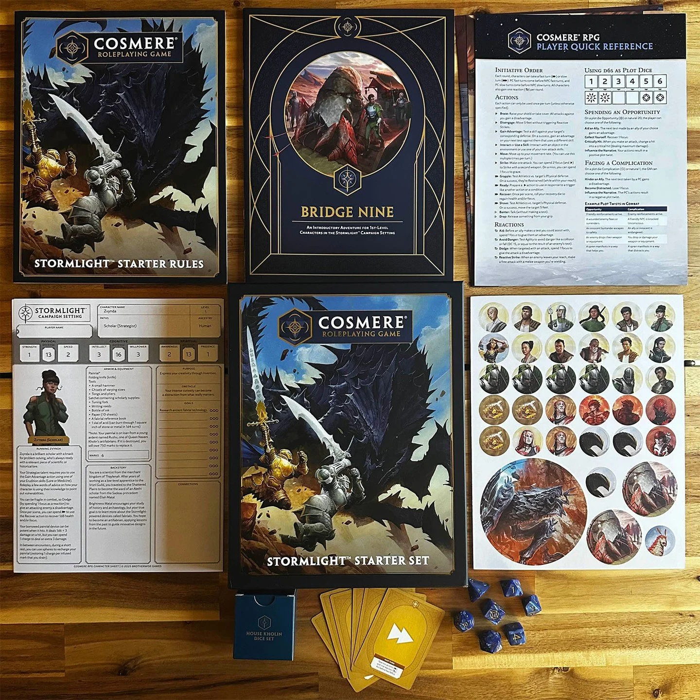 The Stormlight Starter Set for the Cosmere RPG contains everything you need to get started playing on Roshar!

Everything in this set is designed to introduce new game masters to the Cosmere RPG and new players to the Stormlight campaign setting with