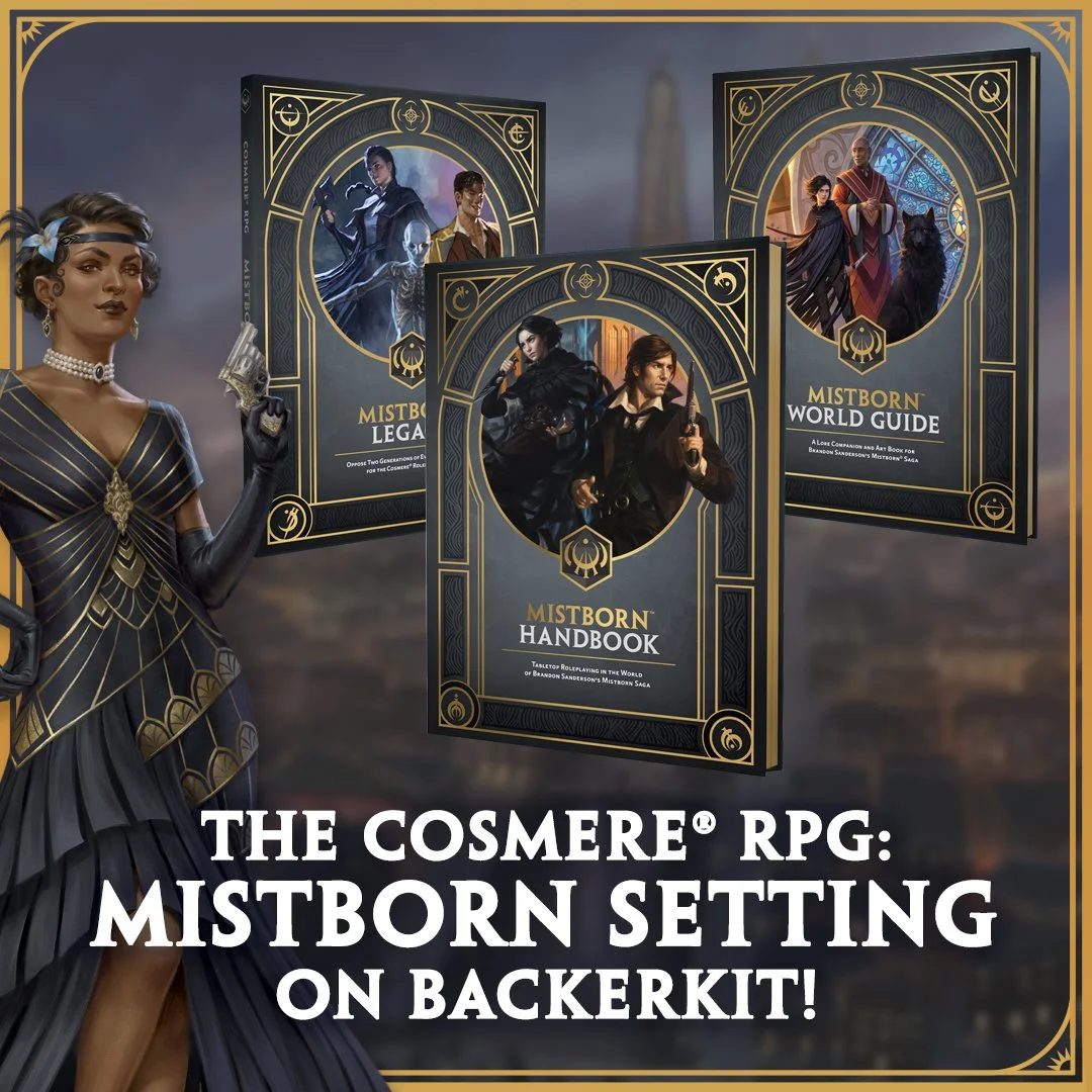 The Mistborn Campaign Setting is now available on Backerkit! Update your pledge or order the books for Wave 2 shipping in September. Head to the link in our bio to pre-order the books today!