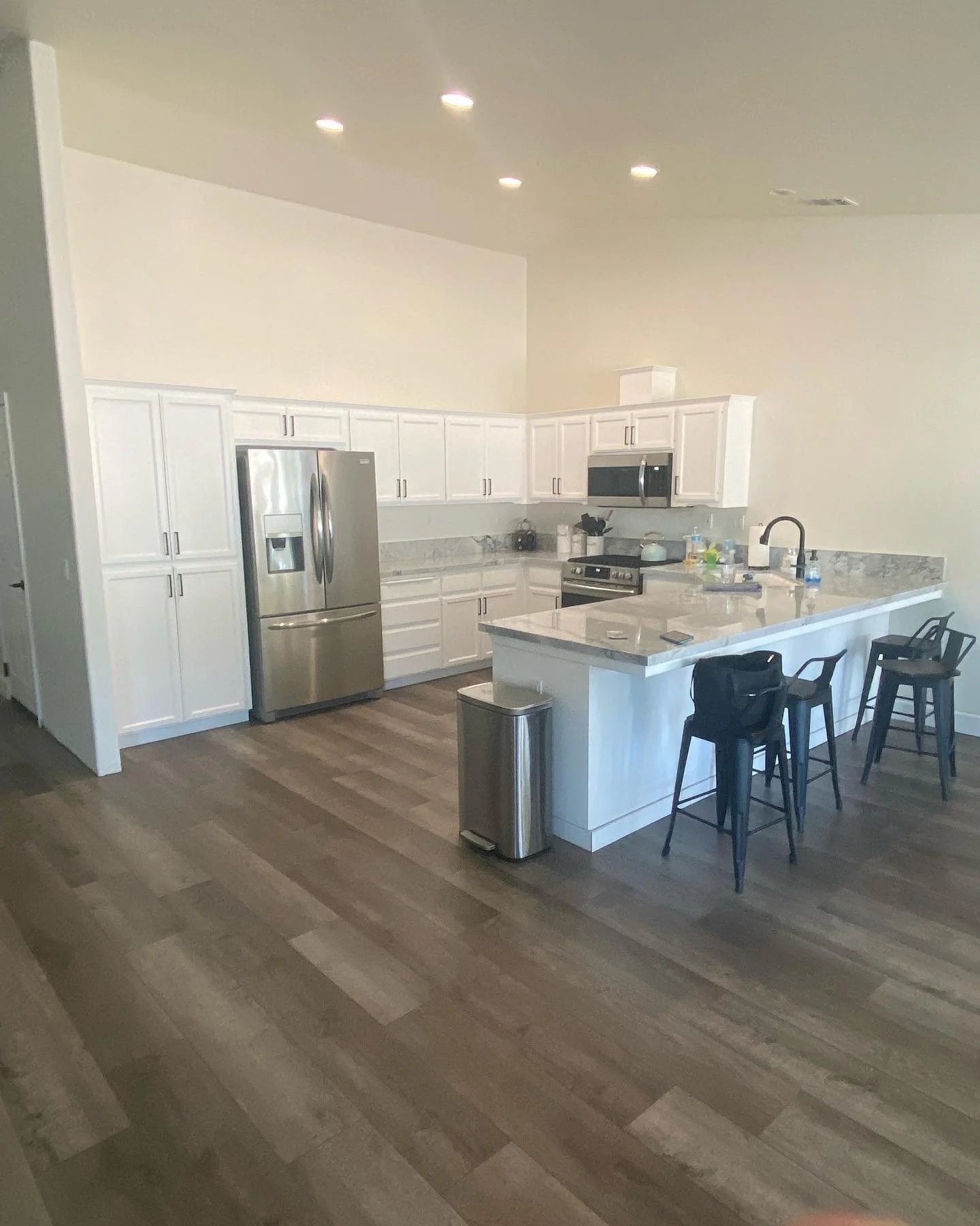 Kitchen remodel (swipe to see before)
&hellip;..
Removed window
Retextured walls 
Painted walls and cabinets 
Updated to canned lighting 
New counters 
New flooring