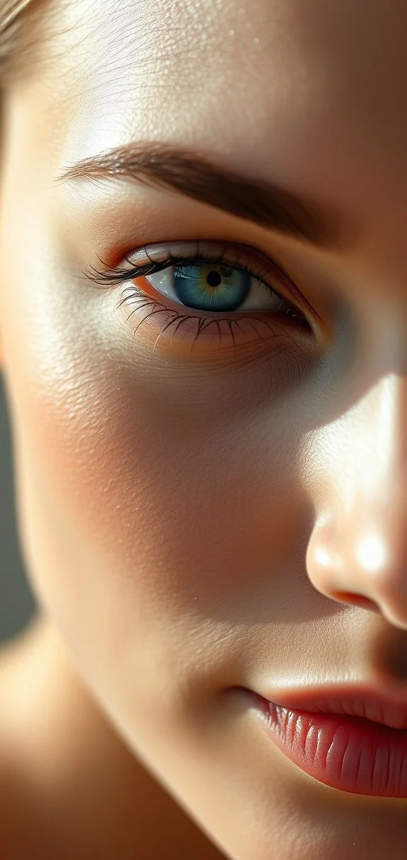 Close-up picture of wrinkles removed portrait of lips, cheek, and eye area