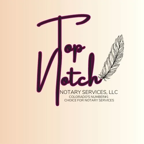 Logo for Top Notch Notary Services, LLC featuring a feather quill and stylized text.