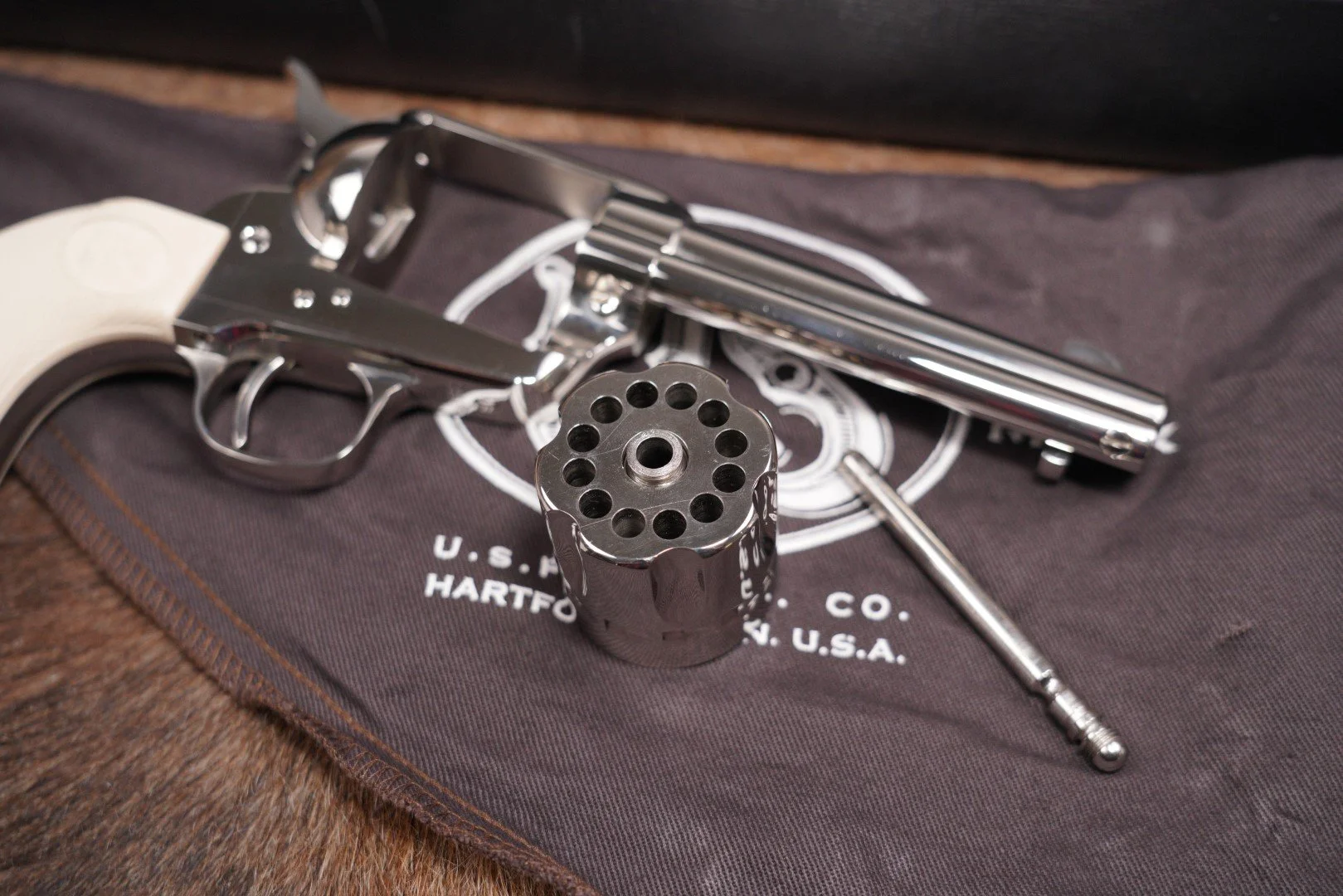 08 U.S. Firearms USFA Model 1222 .22 LR 4.75%22 Nickel Single Action Revolver.JPG