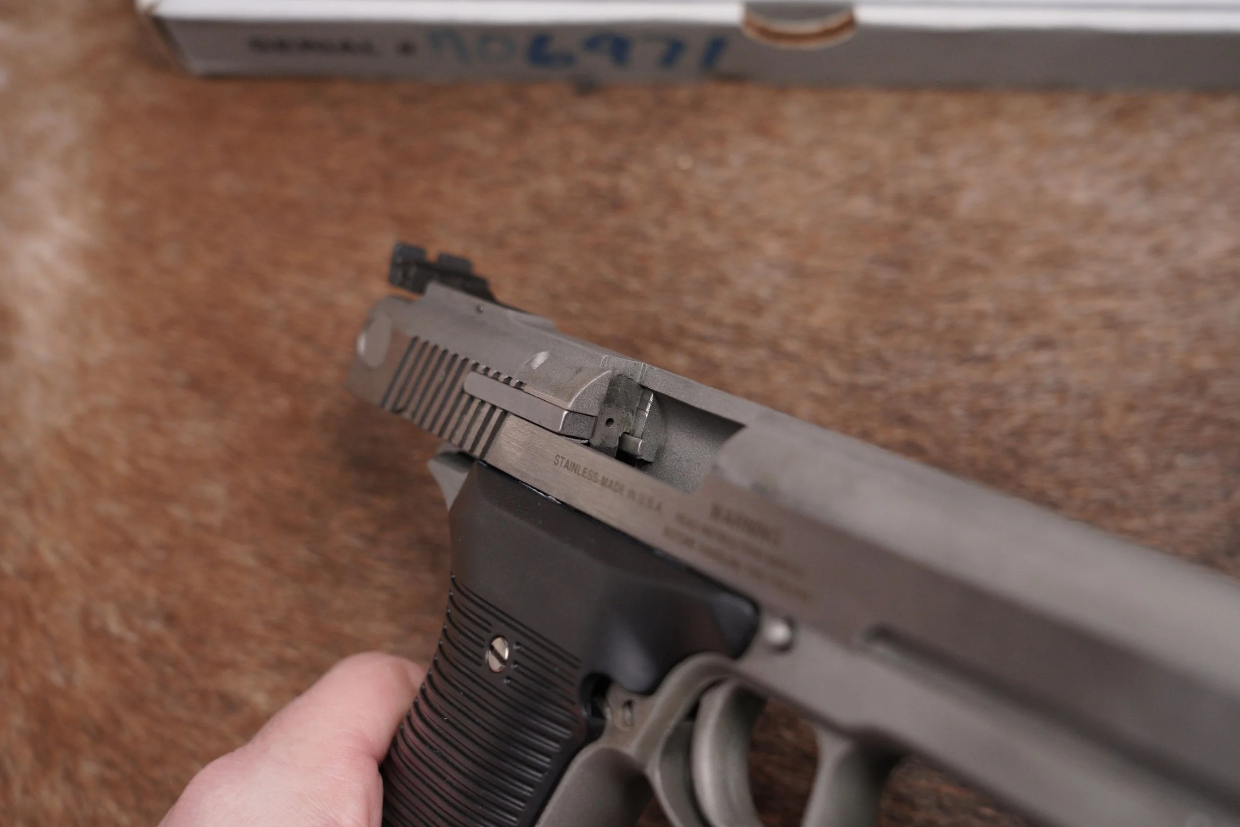 09 AMT Irwindale Model Automag III 9mm Win Mag 6.5” Semi-Auto Pistol.JPG