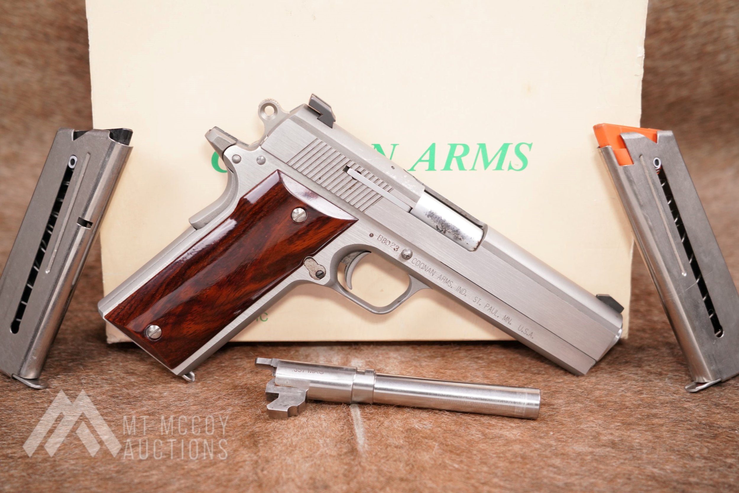 01 Coonan Arms Inc Model B .357 Magnum 5%22 Stainless Semi-Auto Pistol like 1911.JPG