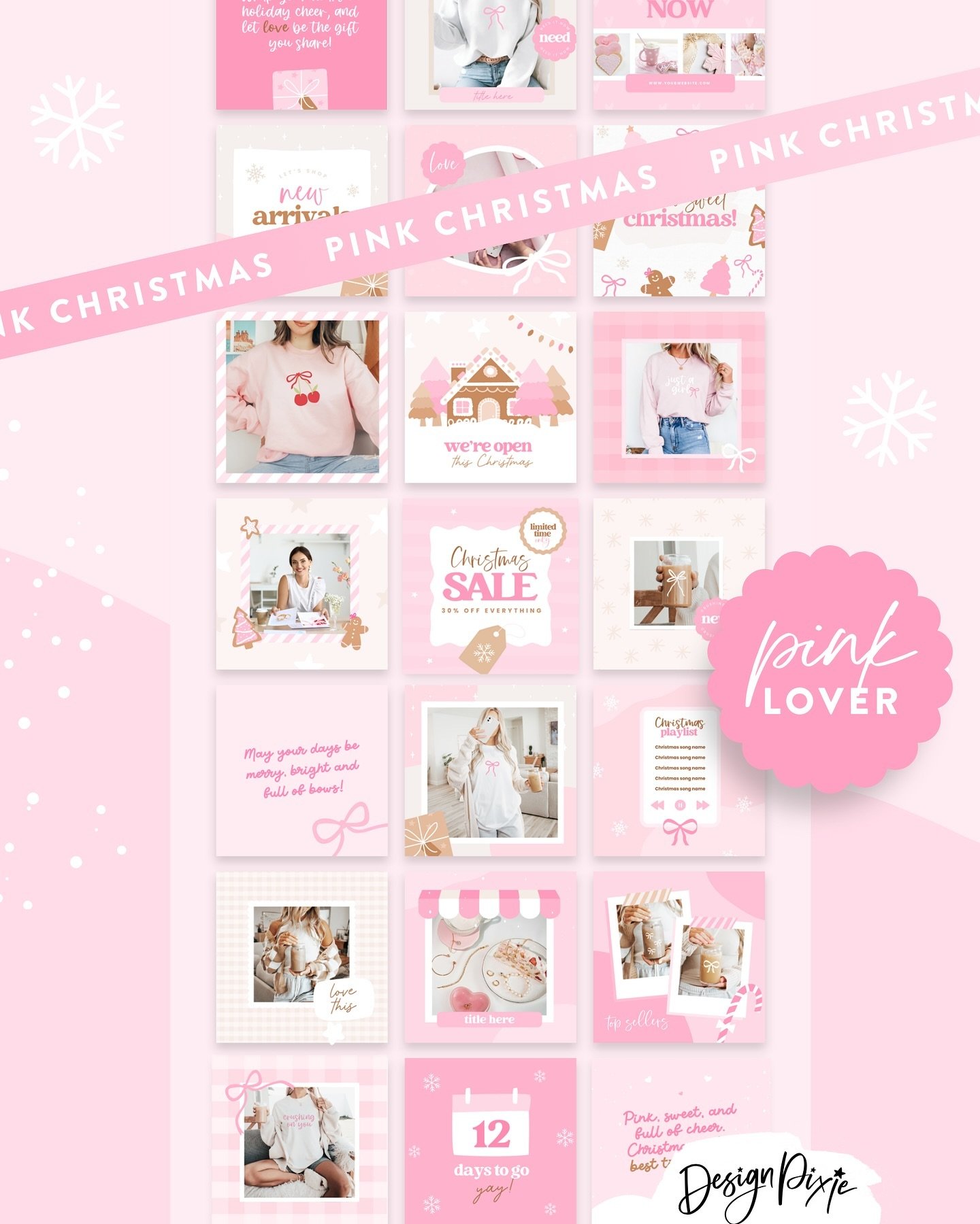 Who else is having a pink Christmas? 💝✨ Fill your IG feed with all the pink festive vibes with our Pink Christmas Instagram templates, currently 30% off during our black Friday sale! 🛍️ designpixie.com
