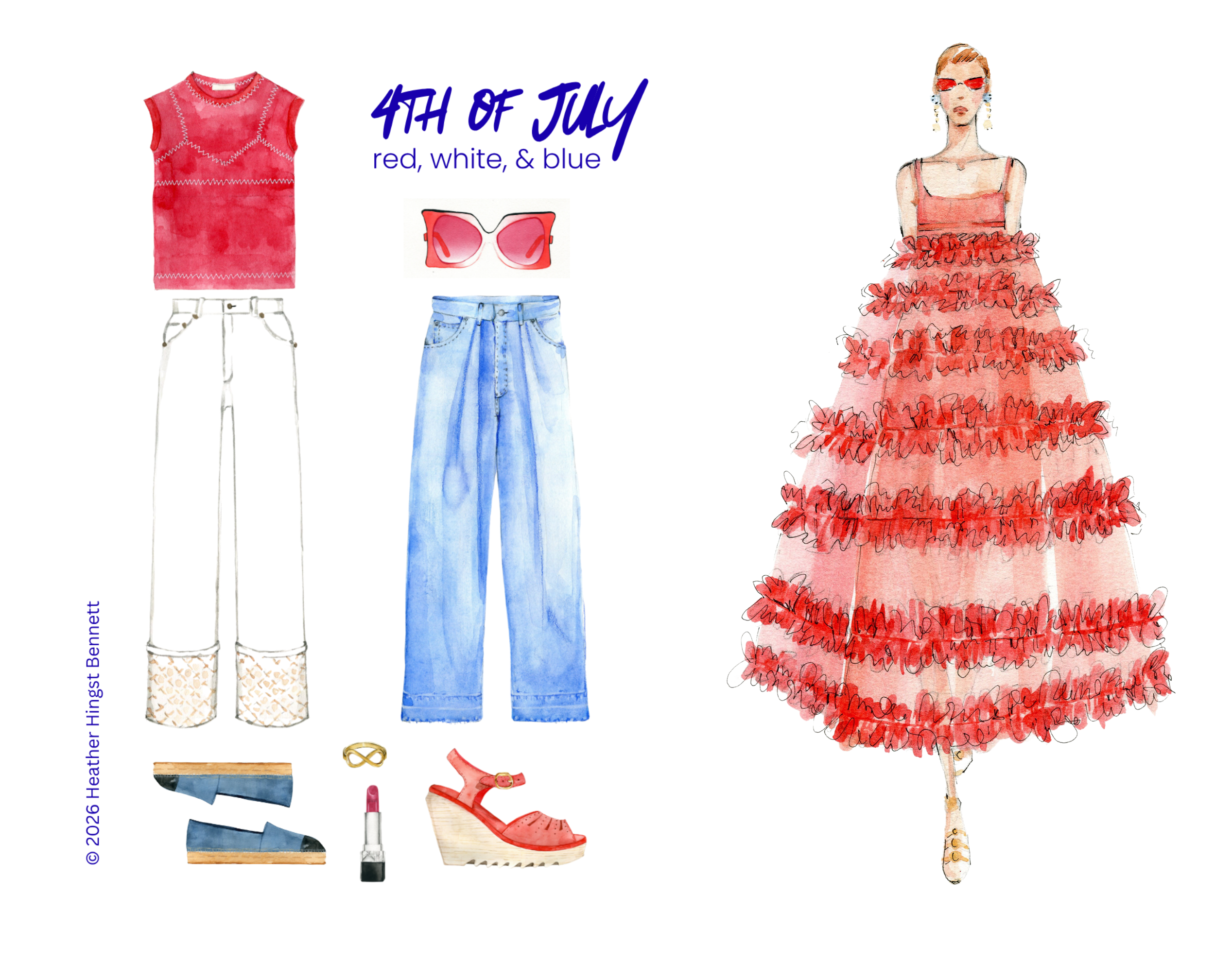 Fashion illustrations by Heather Hingst Bennett.