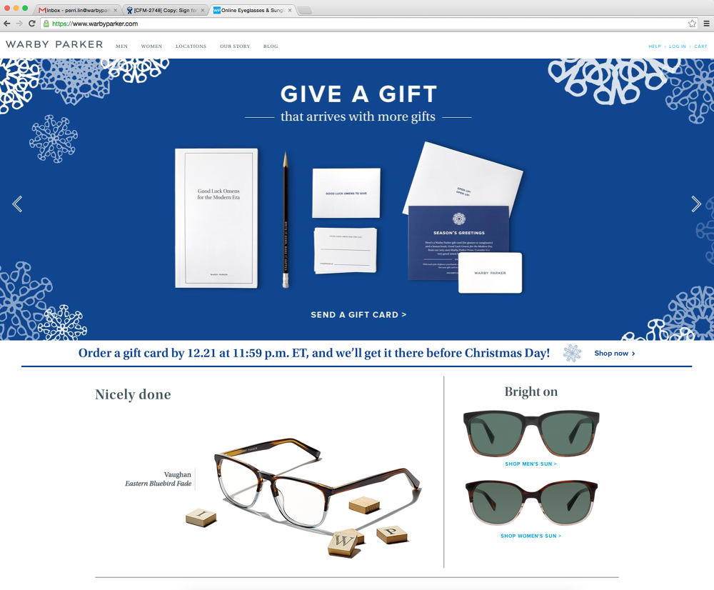 Designed Warby Parker's homepage banner across multiple platforms.