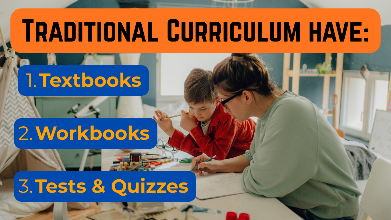 traditional homeschool curriculum packages​ have textbooks, workbooks, quizzes, tests, lesson plans, and a clear path from kindergarten right through high school.