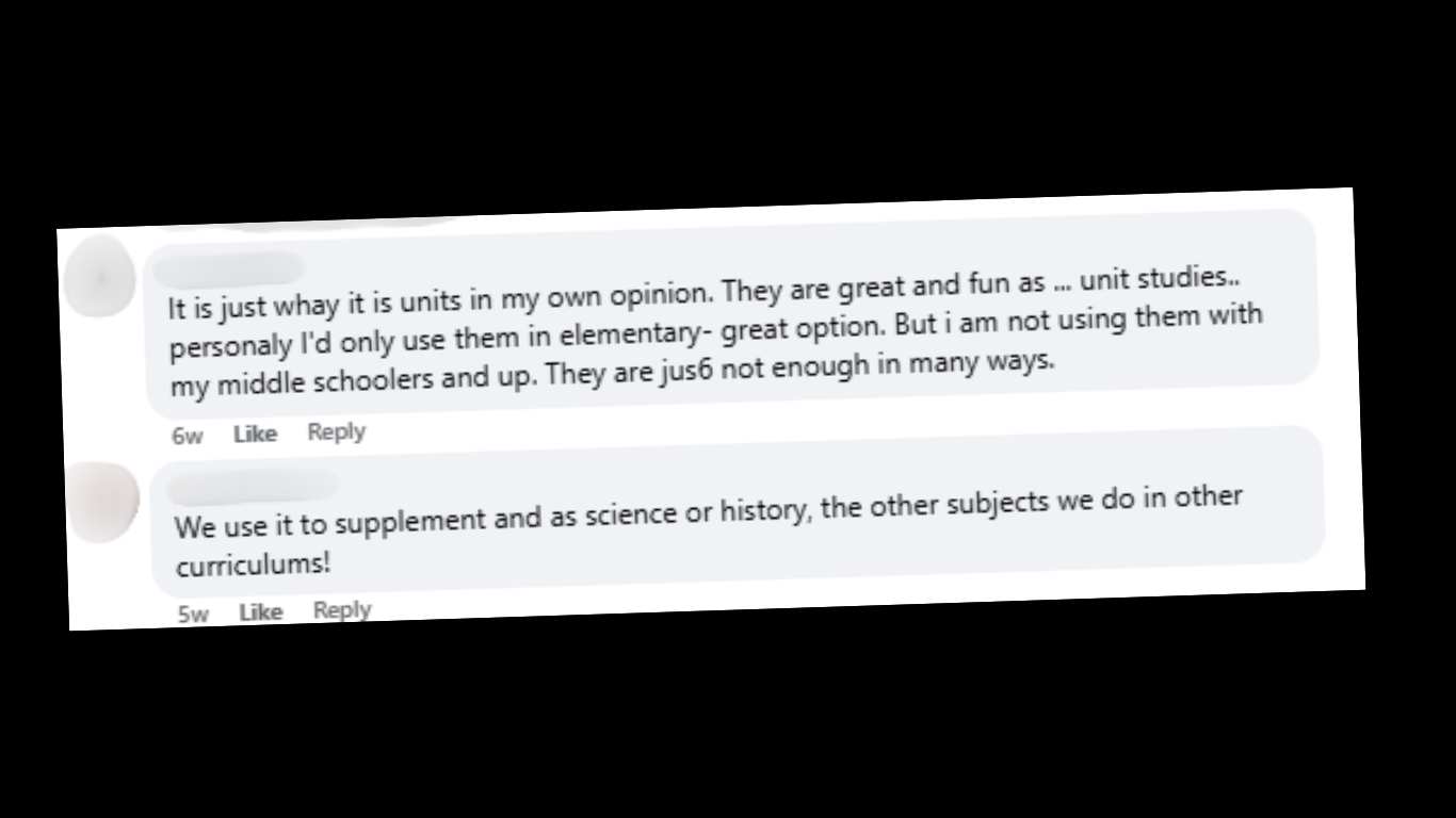 This mom reviews Gather Round and says she'd only use them in elementary grades. even though they cater for middle and high school.
