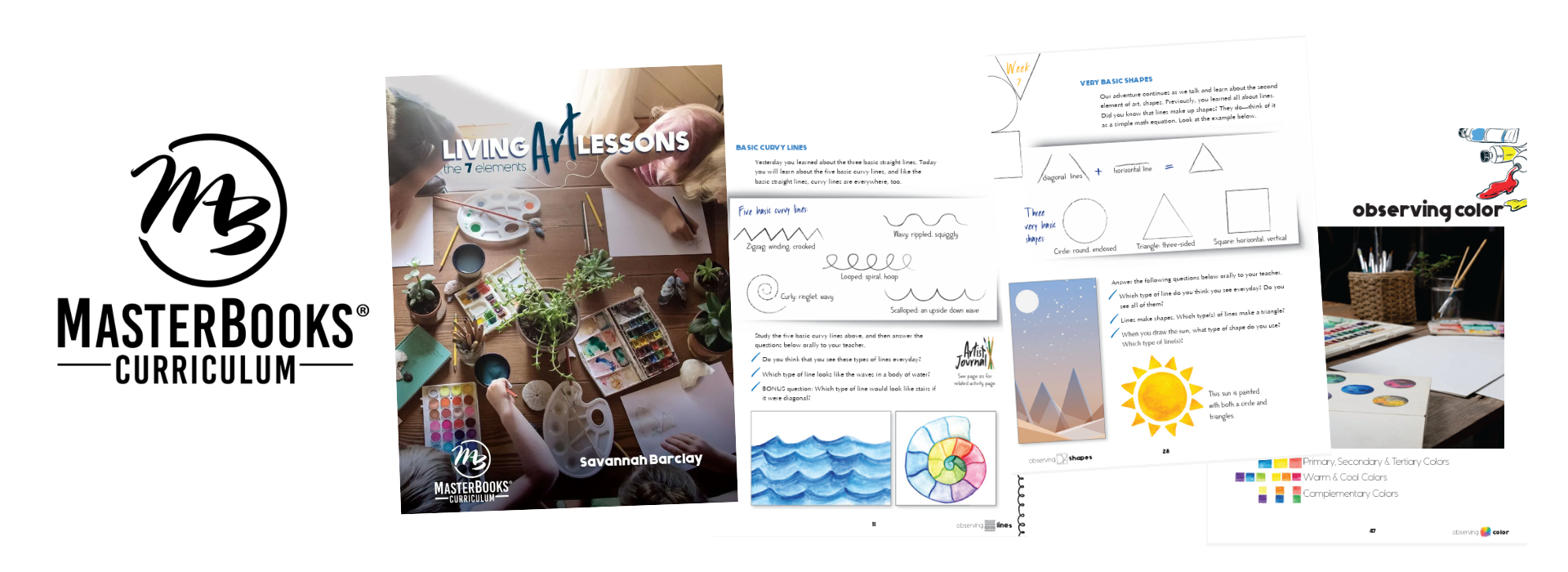 Masterbooks produces the art homeschool curriculum called living art lessons which is a series of exciting books which you can easily follow and learn about watercolor, paint, drawing, shapes, and lots more!