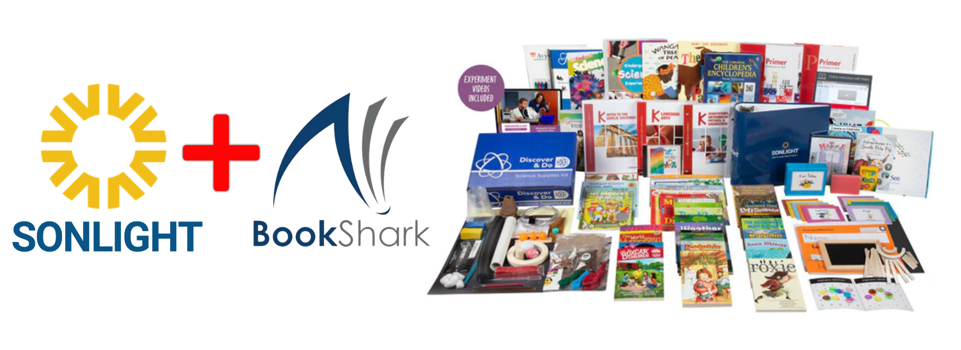 Sonlight and BookShark kindergarten homeschool curriculum with literature-based books, science supplies, language arts resources, and hands-on homeschool materials.