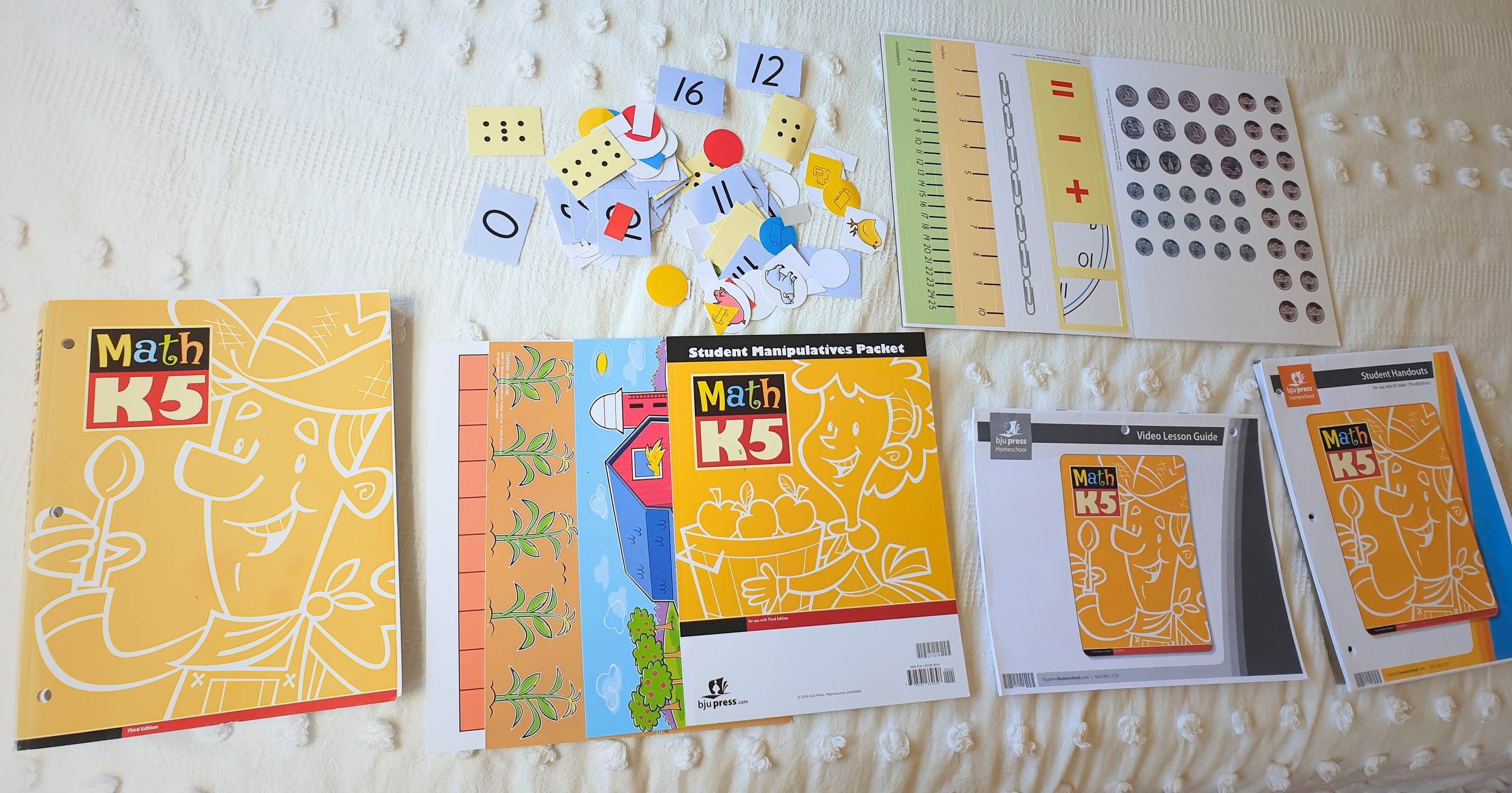 BJU didn't take long in kindergarten. This was their fun math course with lots of manipulatives!