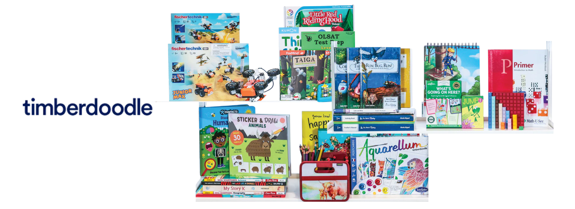 Timberdoodle homeschool curriculum has lots of games, stem activities and puzzles. So Kids learn in a hands-on way with fewer workbooks and more games.