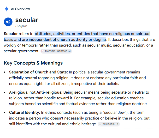 This definition of secular helps show TGATB is actually secular, not Christian.