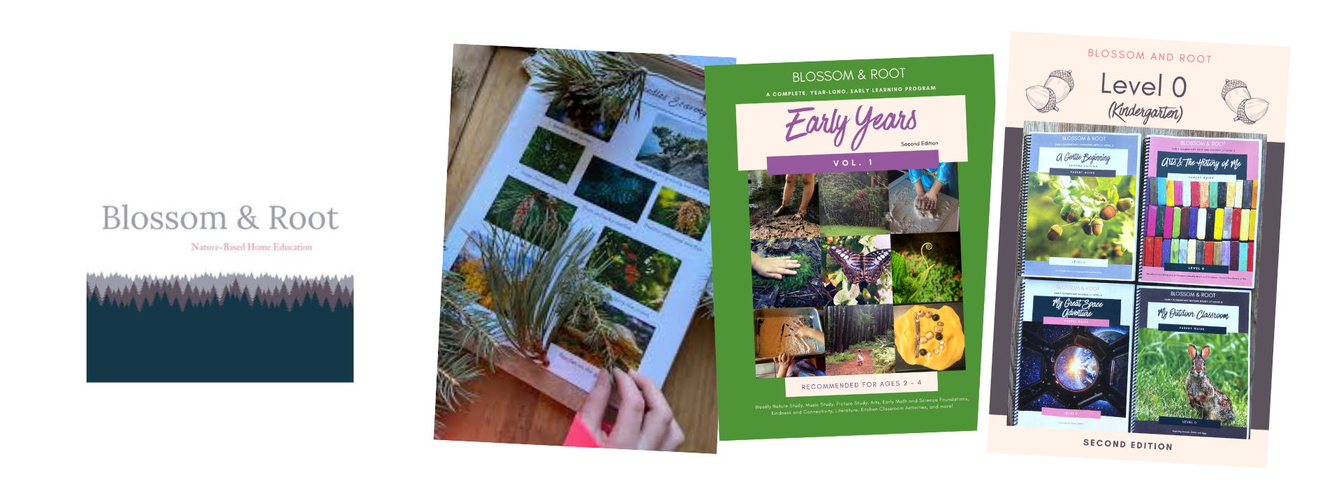 Blossom and Root secular kindergarten homeschool curriculum with nature-based early years books, art, science, outdoor learning, and parent-led lesson materials.