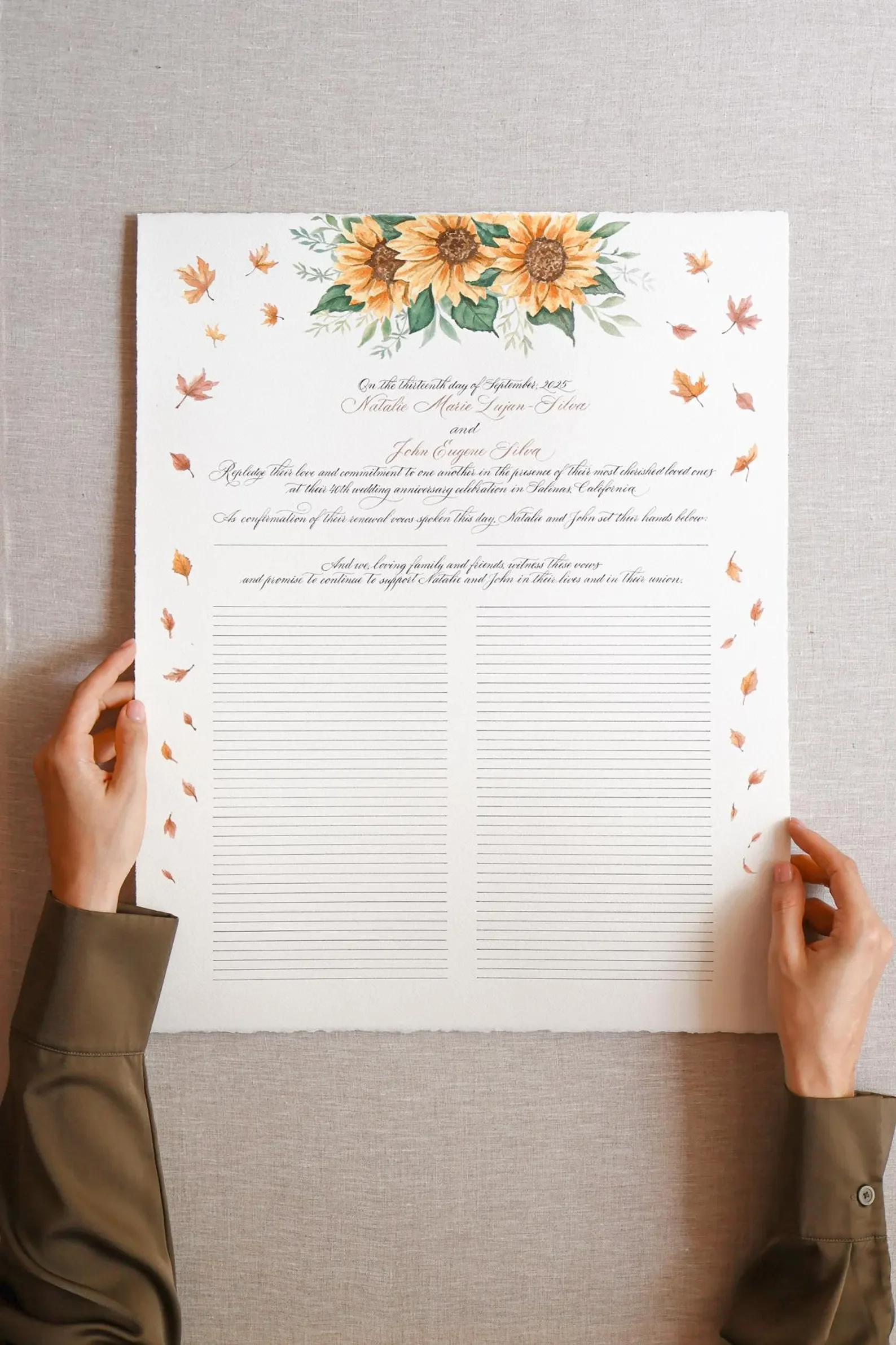 Custom Handwritten Quaker Wedding Certificates: A Meaningful Wedding Keepsake Signed by Everyone You Love