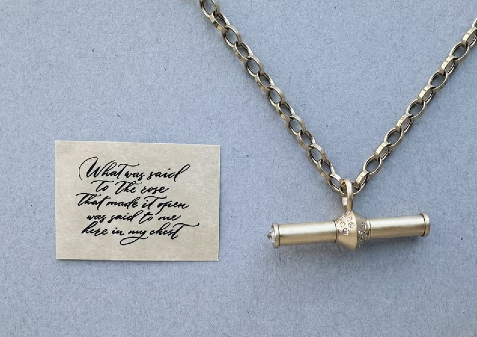 Ophelia Eve Scroll Toggle Necklace with personalized hand-lettered message