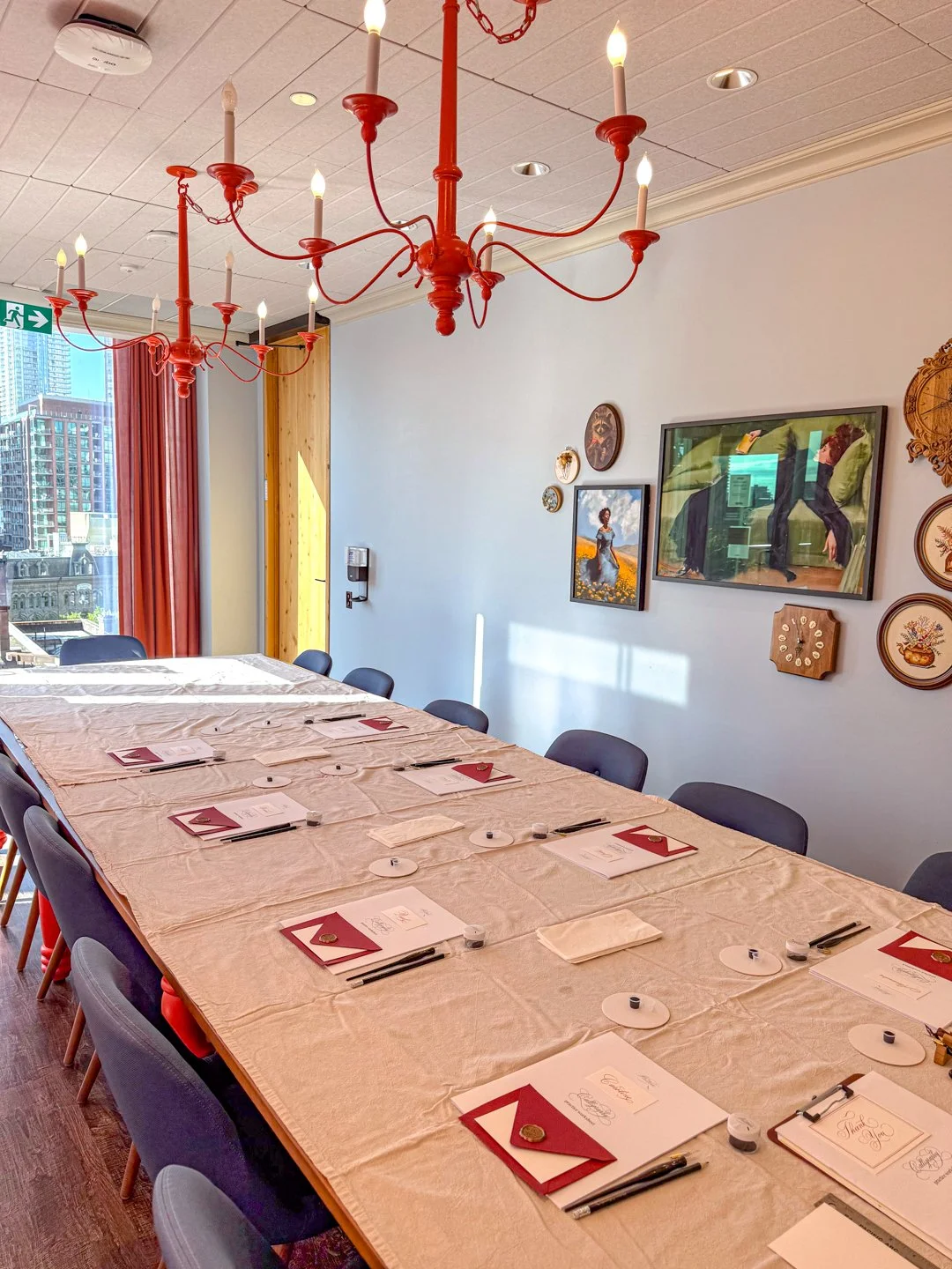 On-site calligraphy workshop setup for a corporate team event