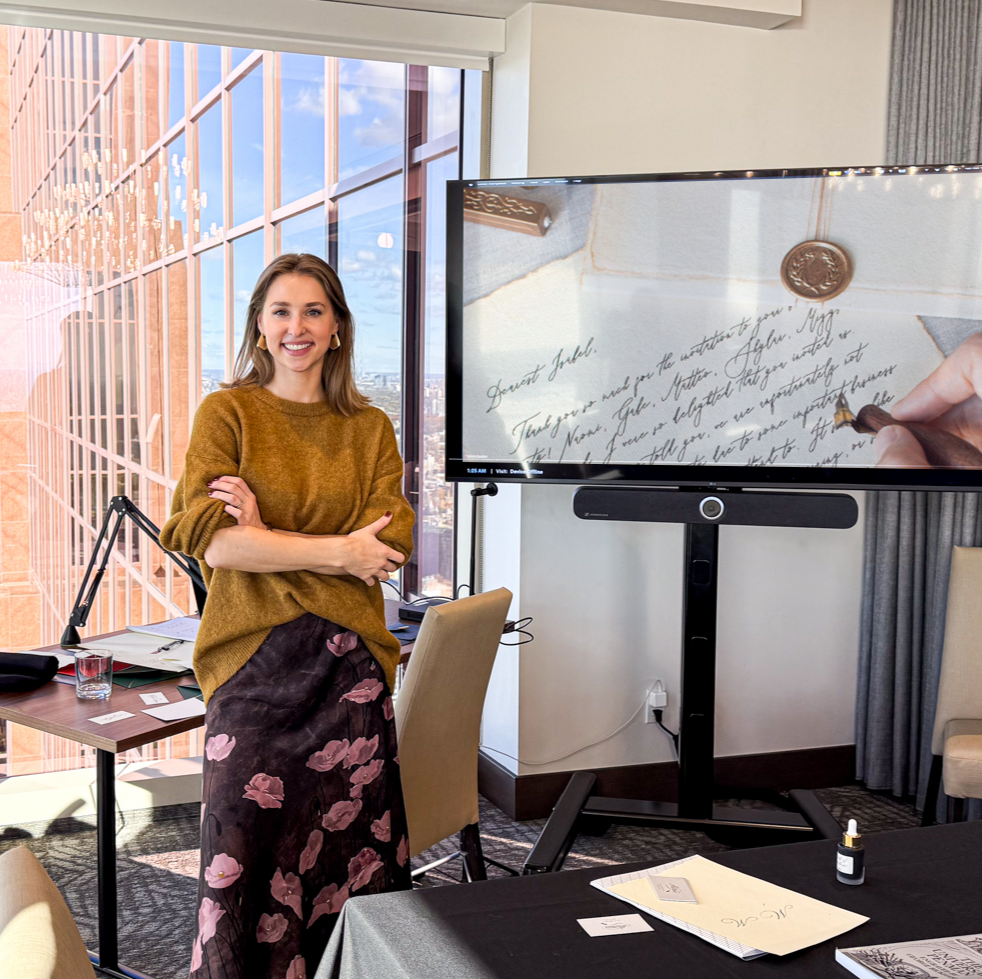 Valeria Danilova leading a corporate calligraphy workshop in Toronto