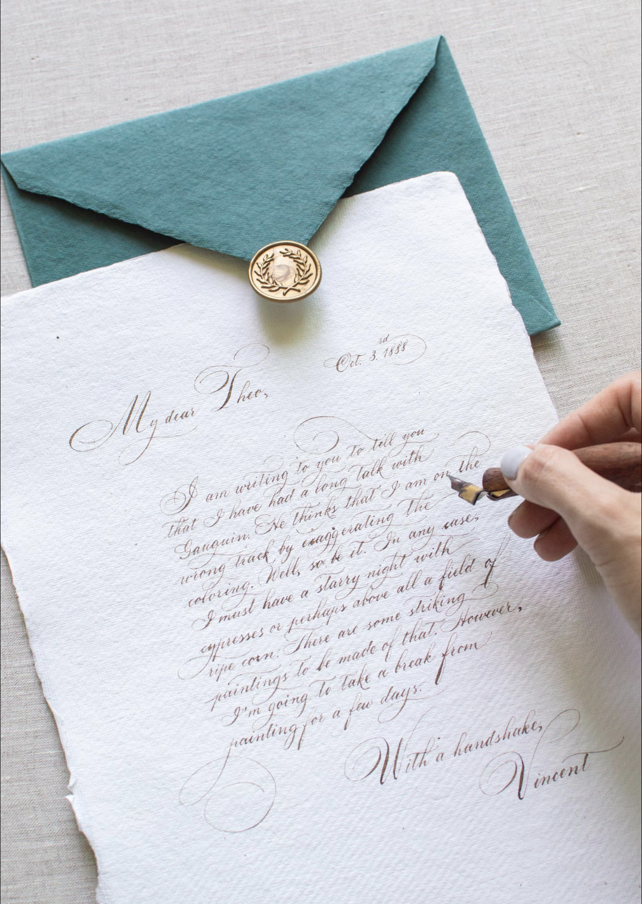 Custom hand-calligraphed letter with wax seal by Valeria Danilova
