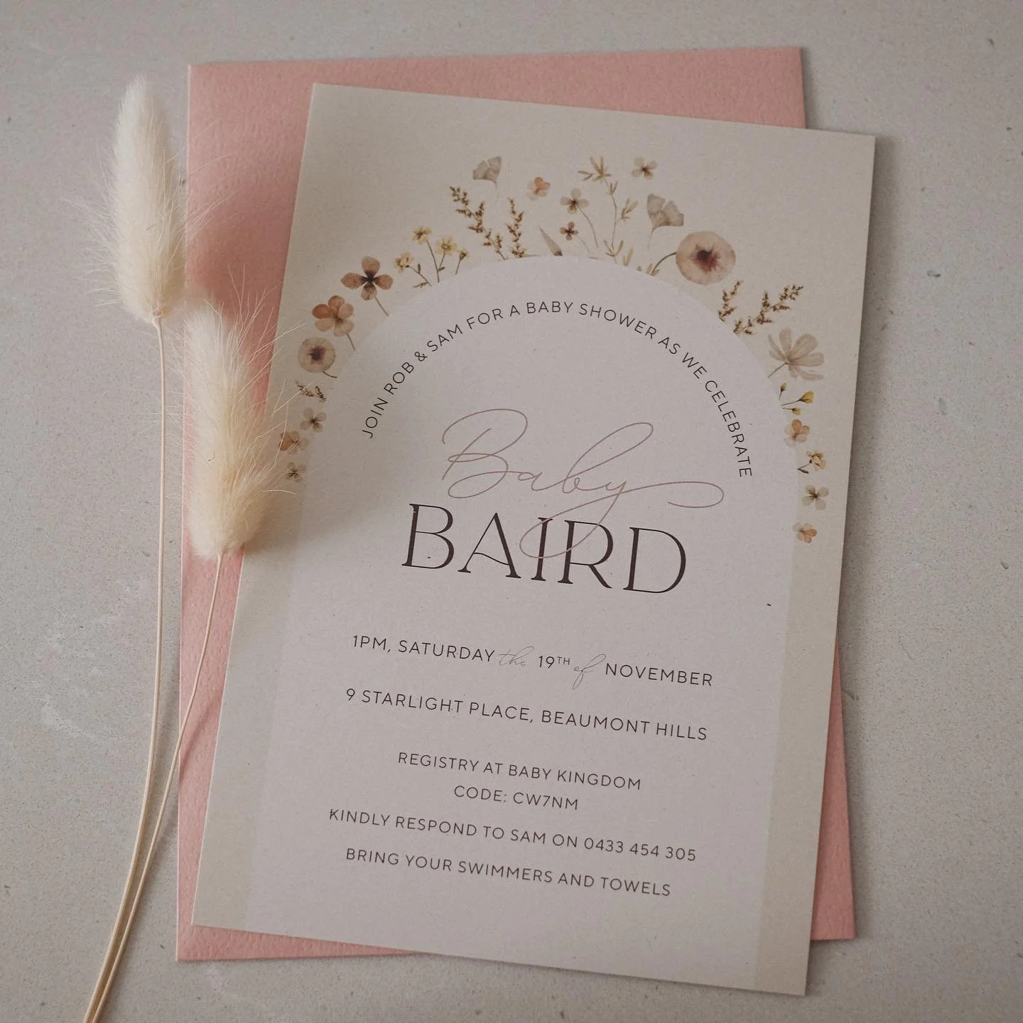 Just a little bit excited 🌙 Cannot wait to meet you baby girl 🏹 Baby Shower Invites for S + R, Paired perfectly with dusty pink envelopes 💌

#envirocare #digitalprint #stationerydesign #babyshower #dustypink #wildflower #typography #printdesign