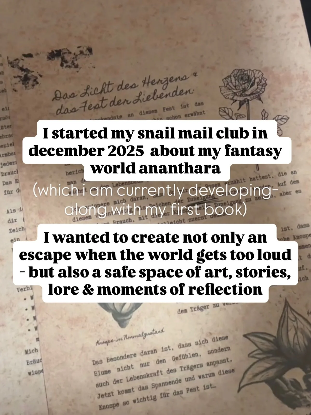 I started this project in order to enhance my worldbuilding until it turned out to become an entrance to ananthara &amp; also to connect with like minded fantasy lovers, witches &amp; creatives - i am so happy about everyone who joined so far 🥺and e