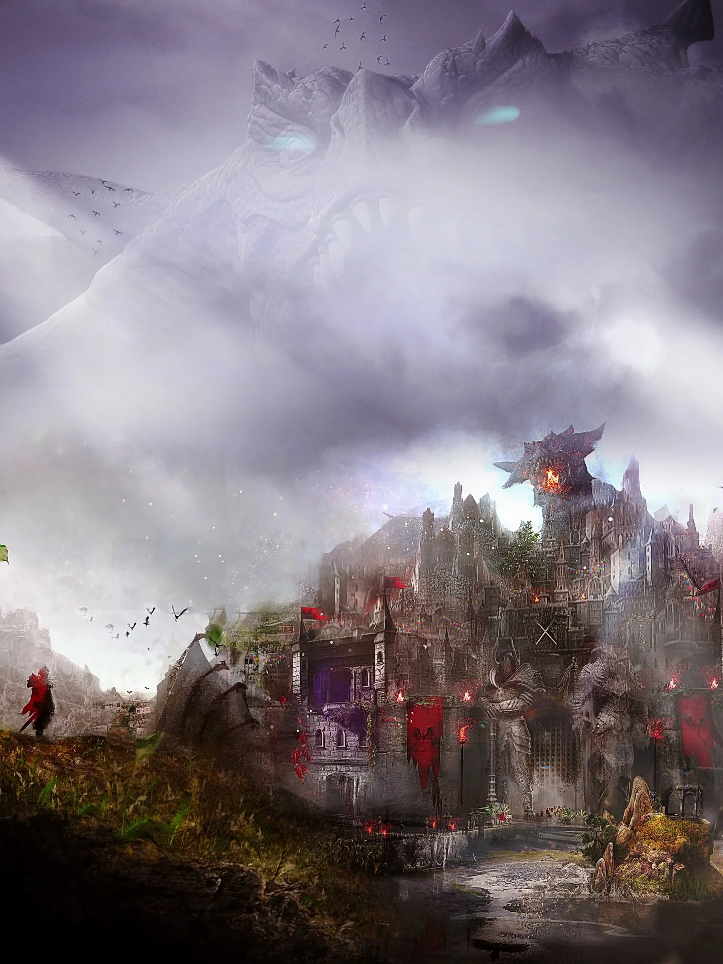 The elders tell that the base of the city was once truly a living dragon. 👇🏻

Some even claim it was the ancient dragon Kael&rsquo;varyn, who sought to save his creation during the time of the God War. 
Wounded and near death, he placed himself pro