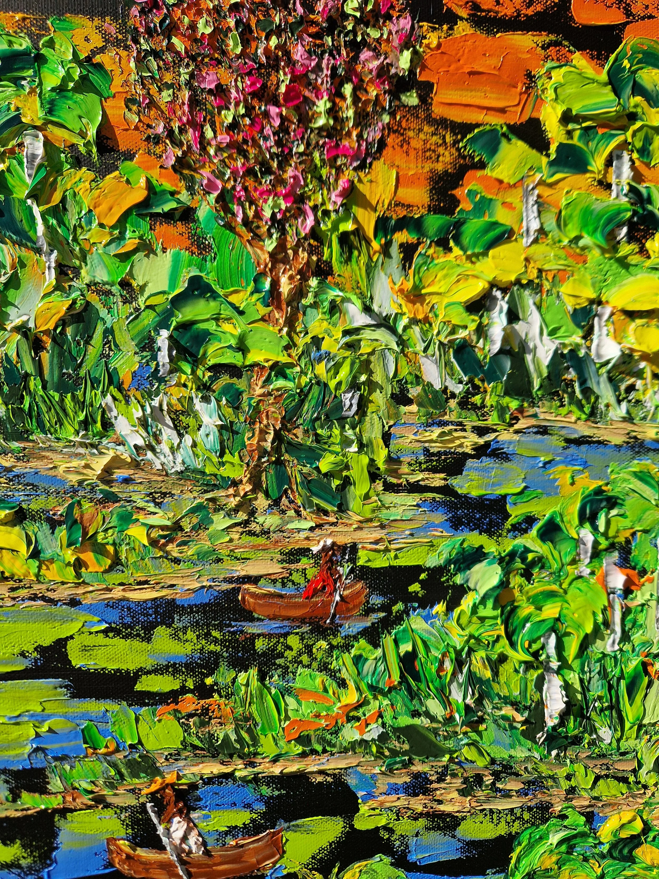 Detail of Encantos da Natureza, Pantanal oil painting by Christine Drummond.