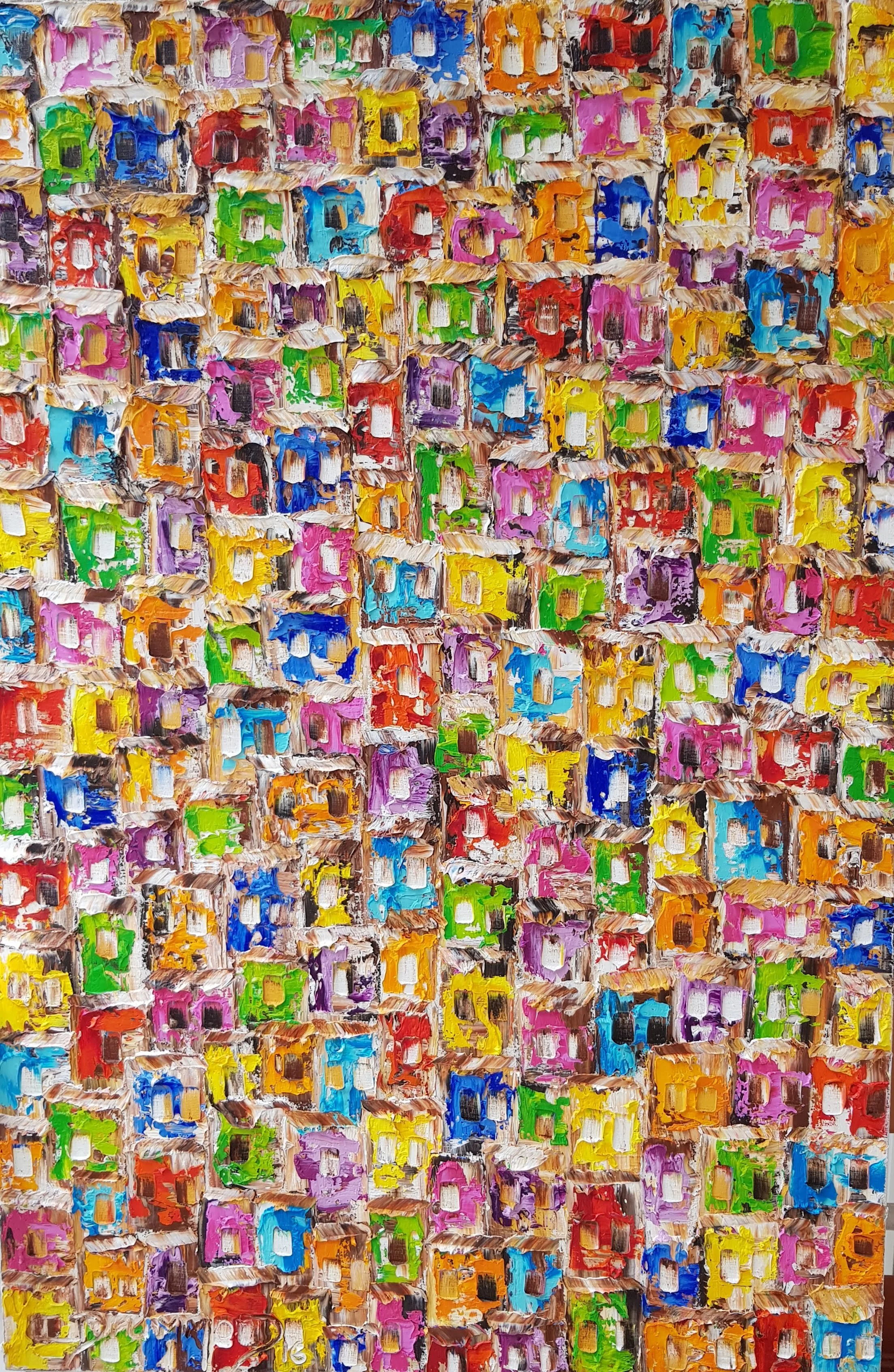 Colorido da Favela colourful Brazilian favela painting by Christine Drummond