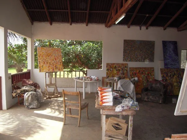 Studio of Prof. Ablade Glover in Accra, Ghana, where Christine Drummond painted alongside him in 2009