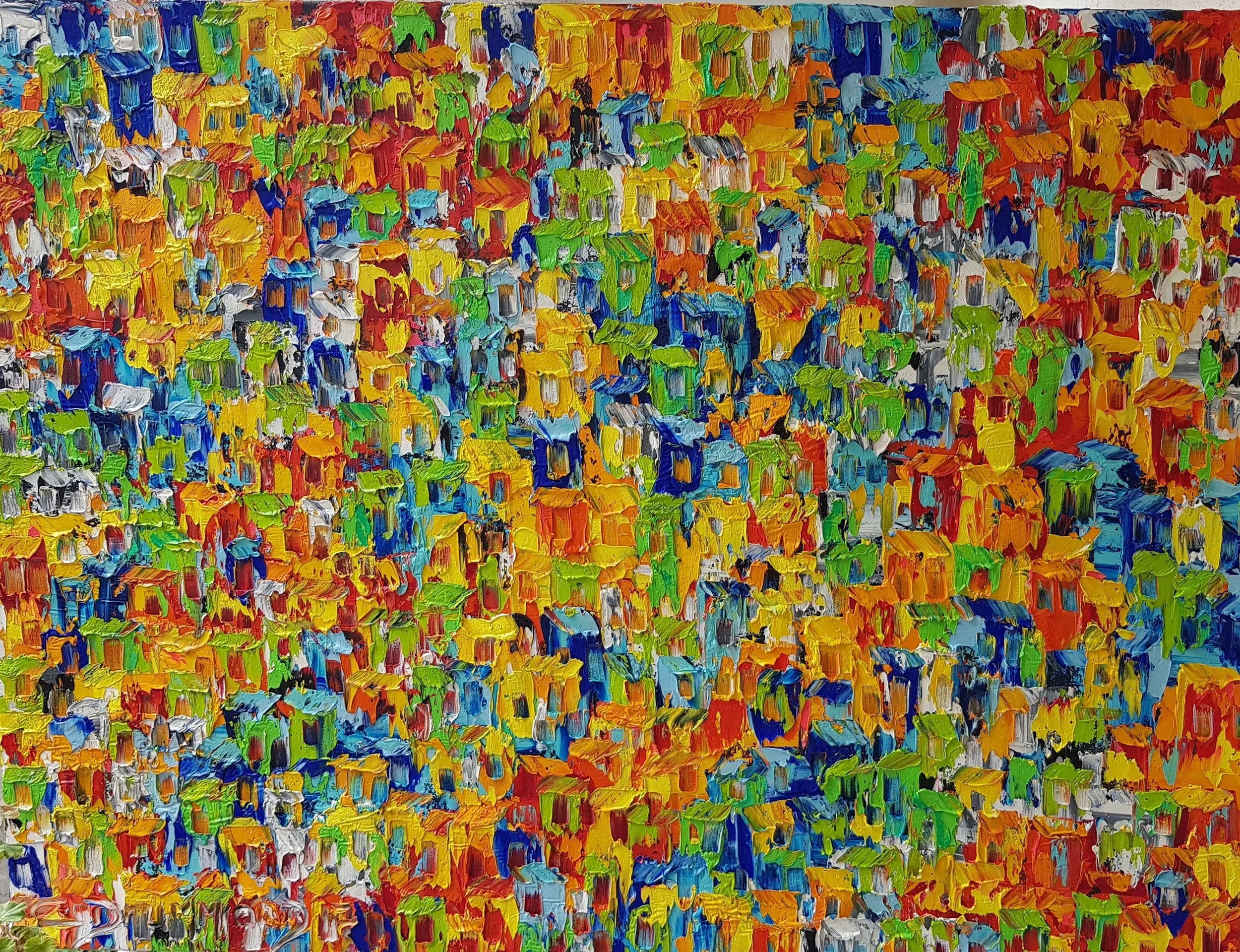Sunshine Spirit by Christine Drummond, vibrant favela painting full of colour and joy