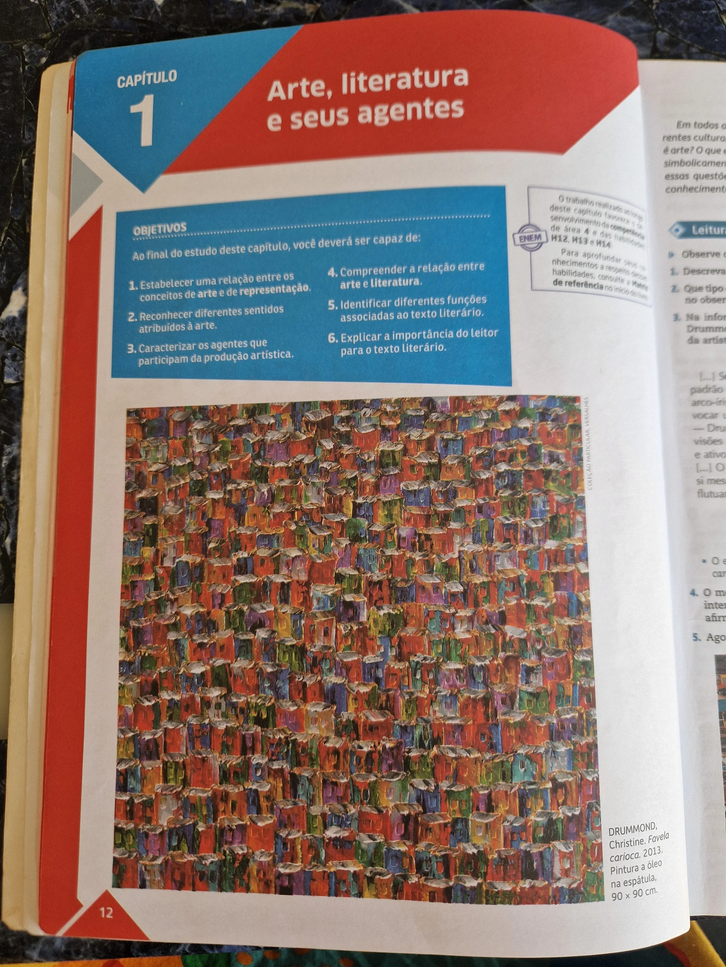 Favela painting by Christine Drummond featured in Brazilian school textbook