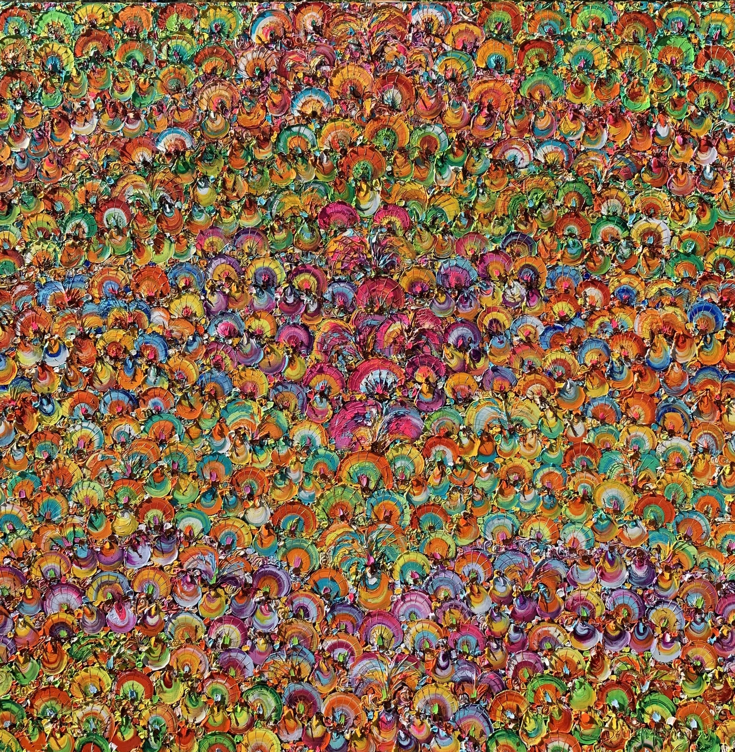 Vibrant Rio Carnival crowd dancing in Sapucaí, colorful Brazilian festival painting with movement and joy by Christine Drummond