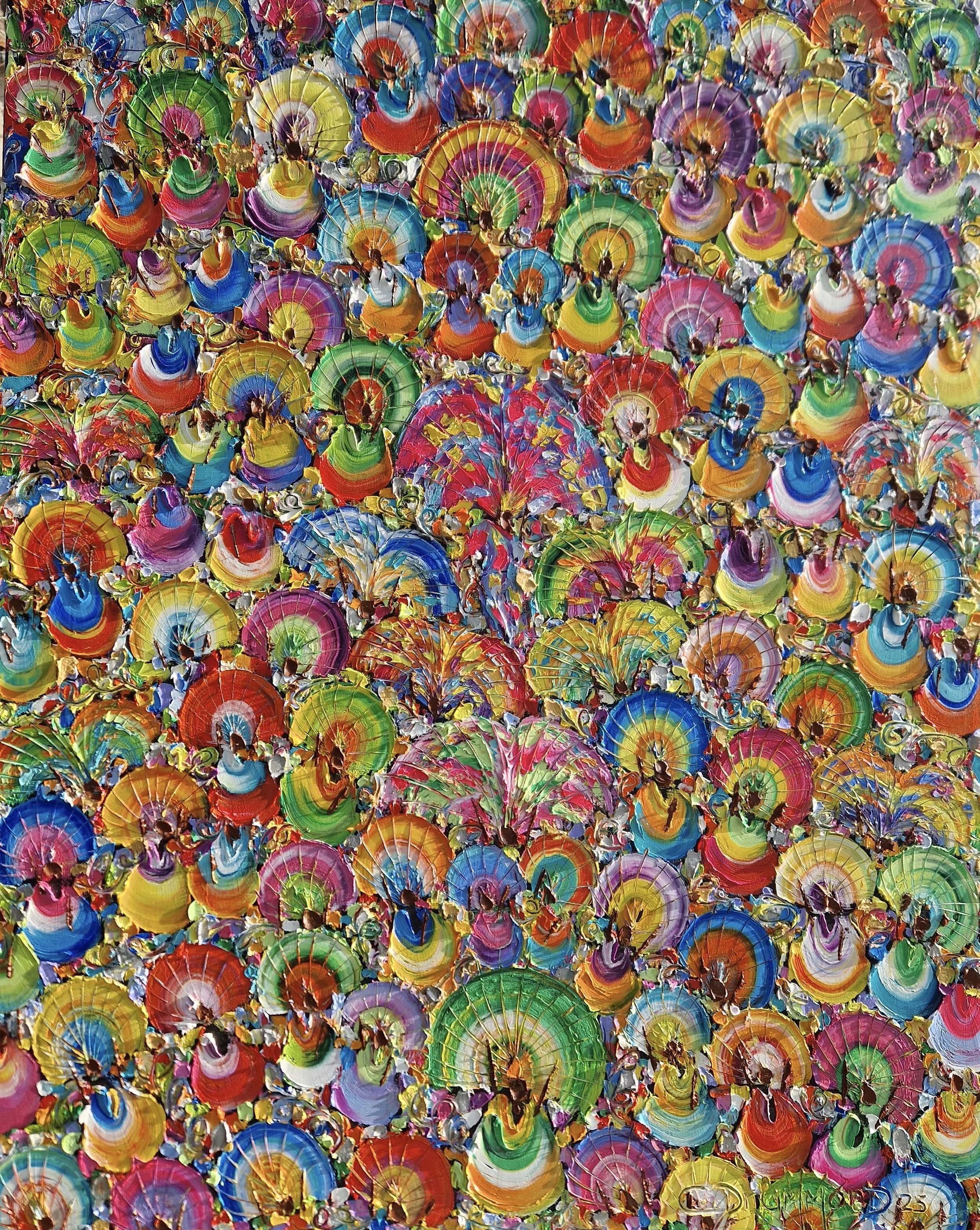 Colorful Brazilian carnival painting Euforia Carnavalesca by Christine Drummond full of movement and joy