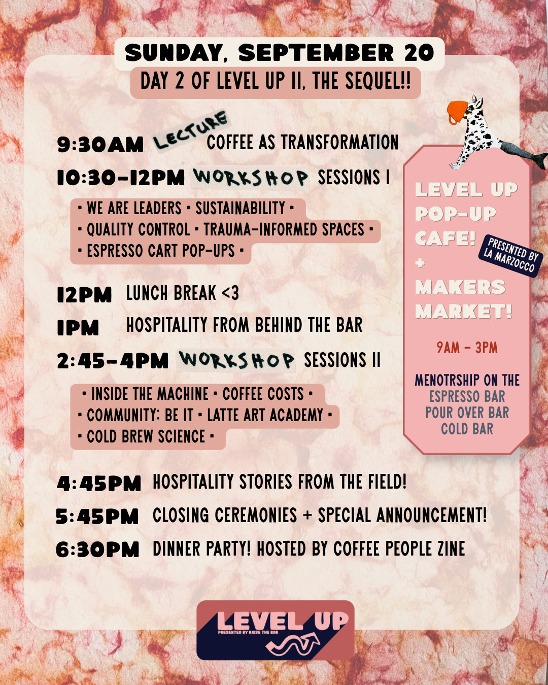 Sunday September 20 Day 2 agenda for Level Up