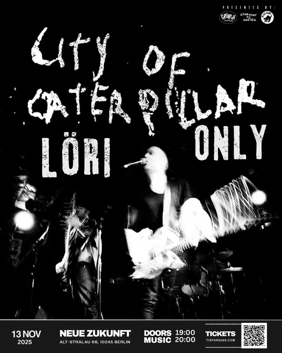 13TH NOVEMBER 2025
@neuezukunftstralau
(Alt-Stralau 68, 10245 Berlin)
TIX: TIXFORGIGS.COM (LINK IN BIO)

@cityofcaterpillarofficial return after 20 years, reviving the raw emotion and experimental energy of their cult 2002 debut. The band - Brandon E