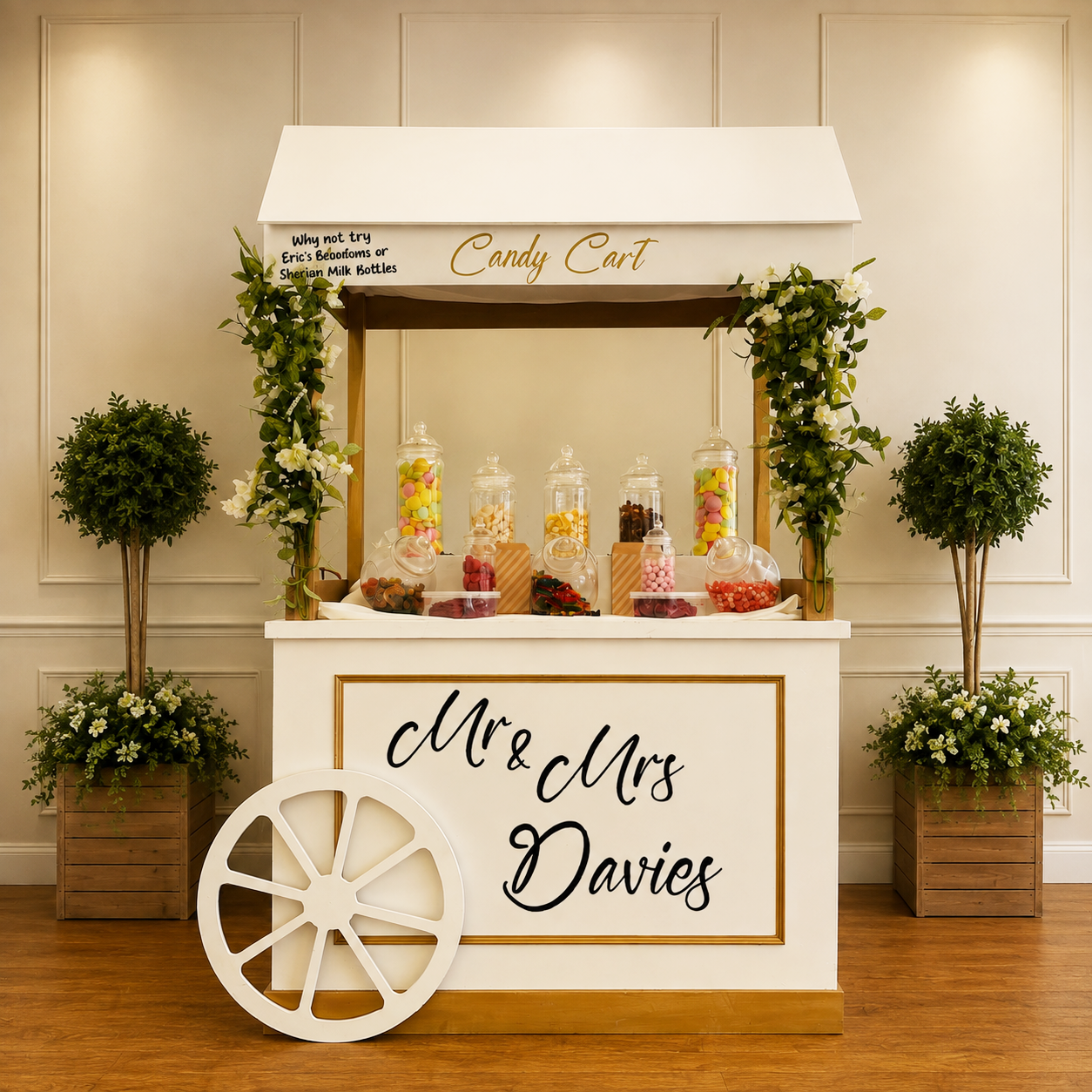 Fully Stocked Candy Cart at Quendon Hall in Essex.