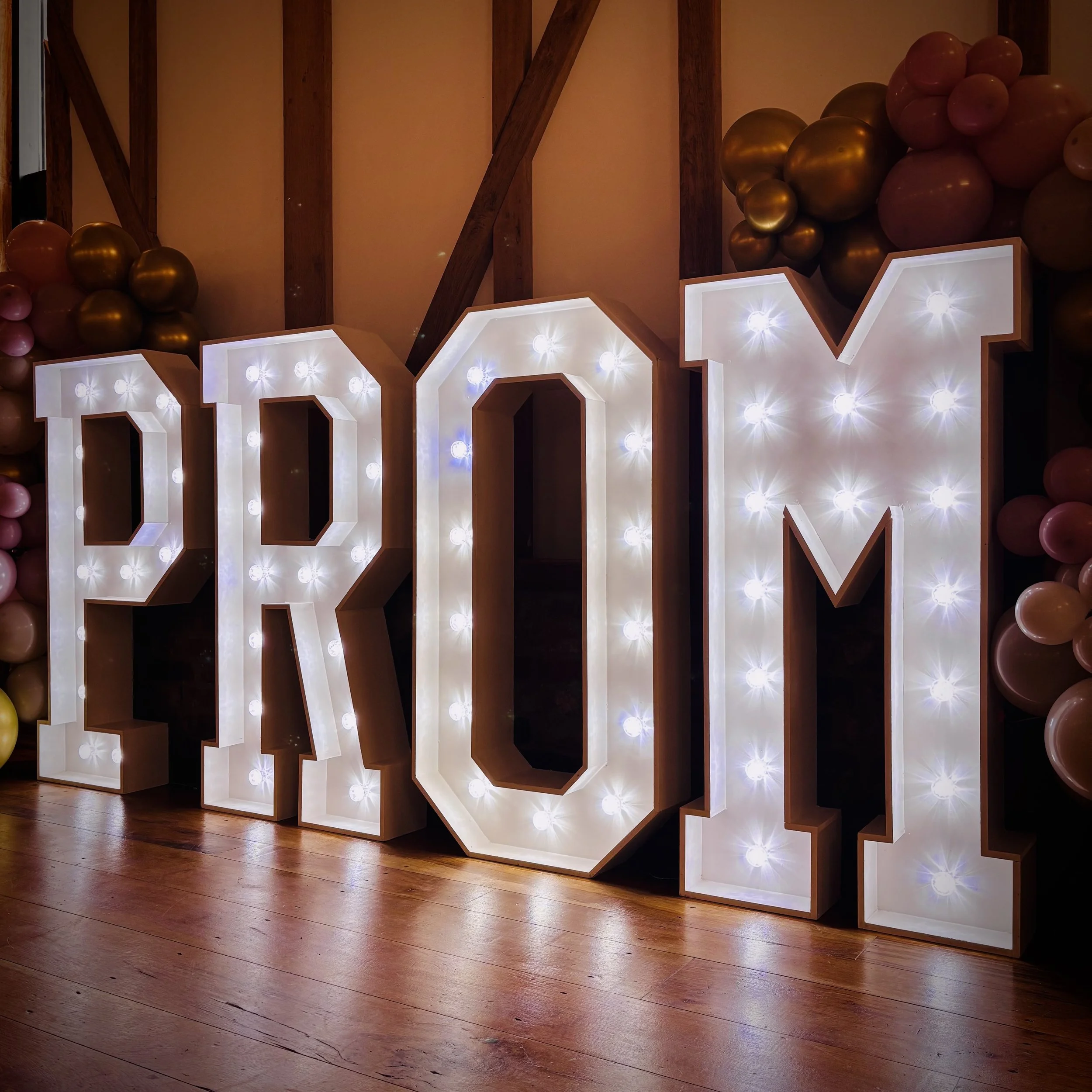4ft Light Up "PROM" Letters at Fulbourn Lodge, Cambridge