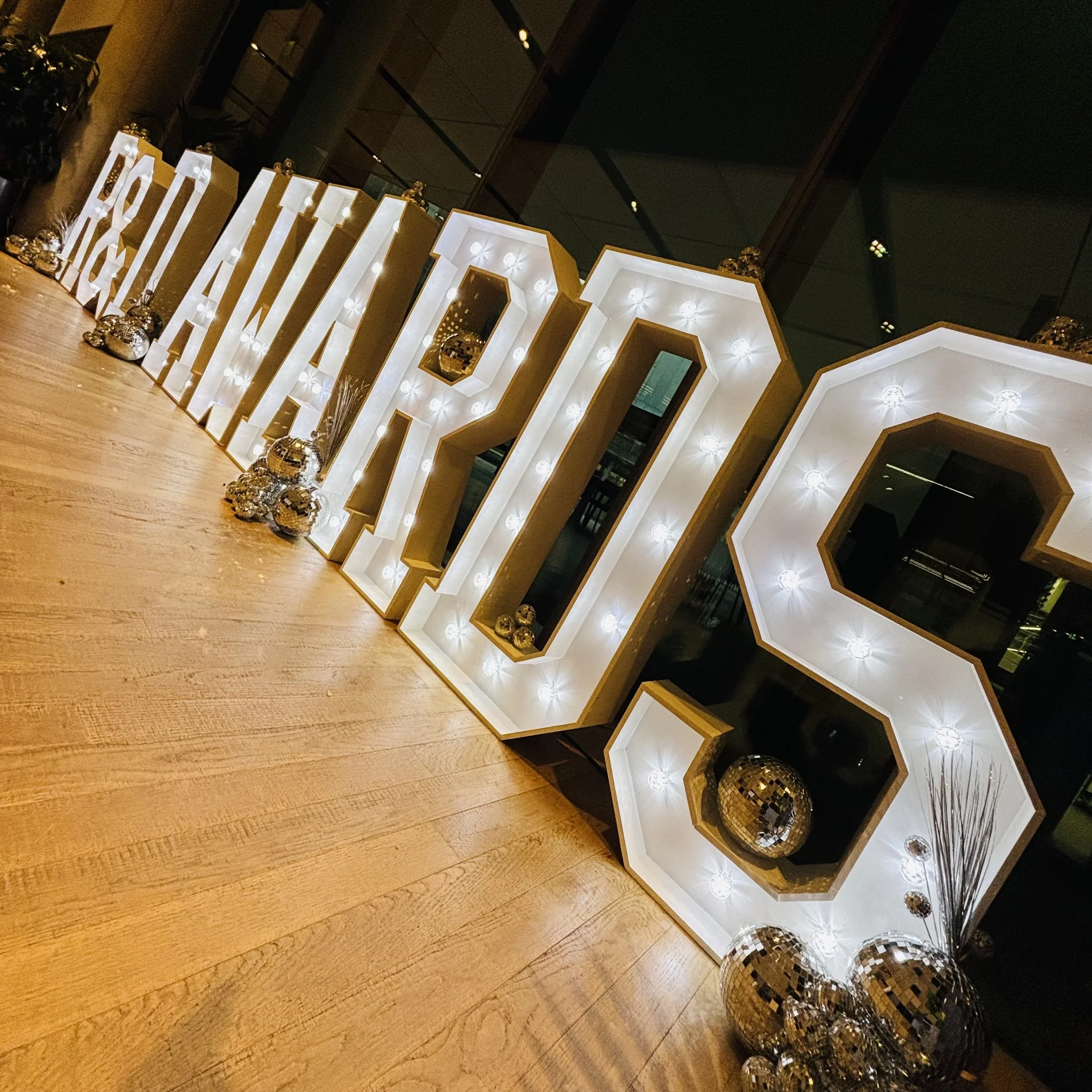 R&D Awards event with 4ft Light Up Letters for AstraZeneca in Cambridge