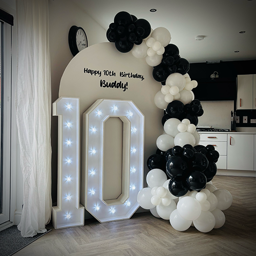 A home display with Balloon decoration, personalised backgrounds, light up number 10  in Exning, Newmarket
