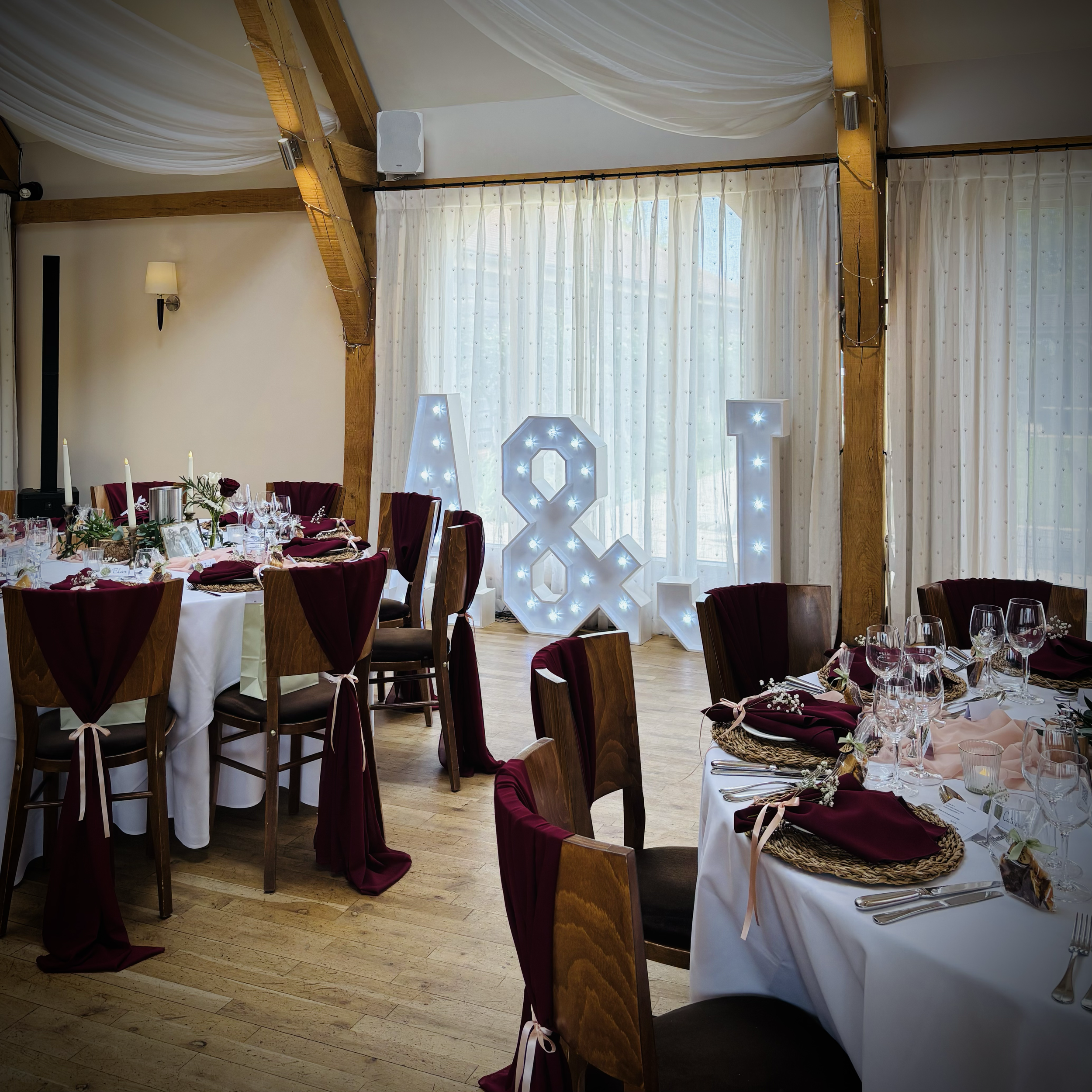 4ft 'A&J' set up at Bassmead Manor Barns in St Neots for a wedding