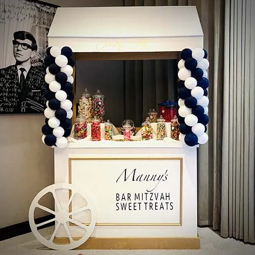 Personalsed Candy Cart with Balloon Decoration at The Hilton Hotel in Cambridge for a Bar Mitzvah Celebration