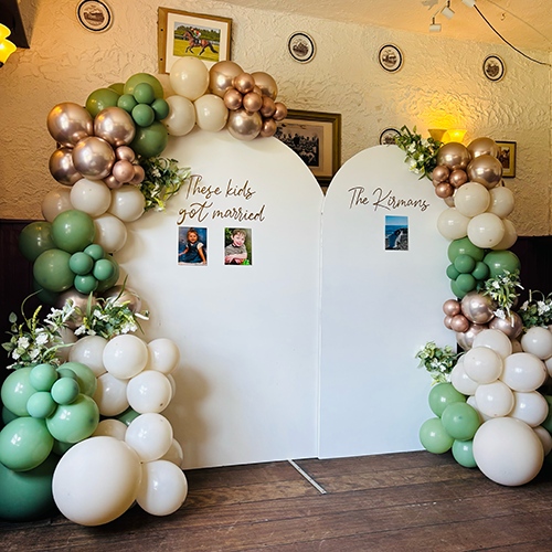 Personalised double background with balloon decor at The Fox and Duck in Hereford