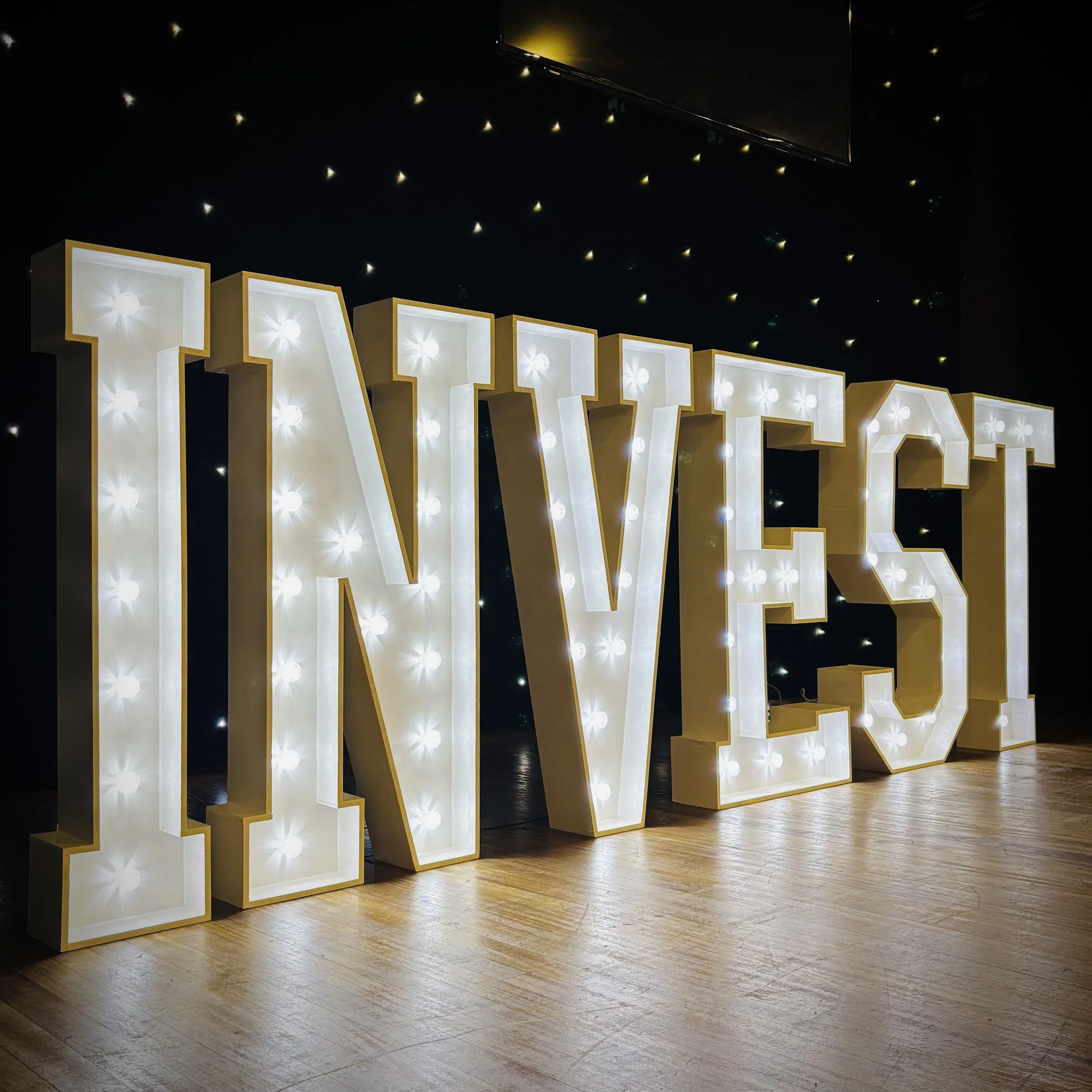 INVEST 4ft Light Up Letters for Huntingdon Business Awards Event