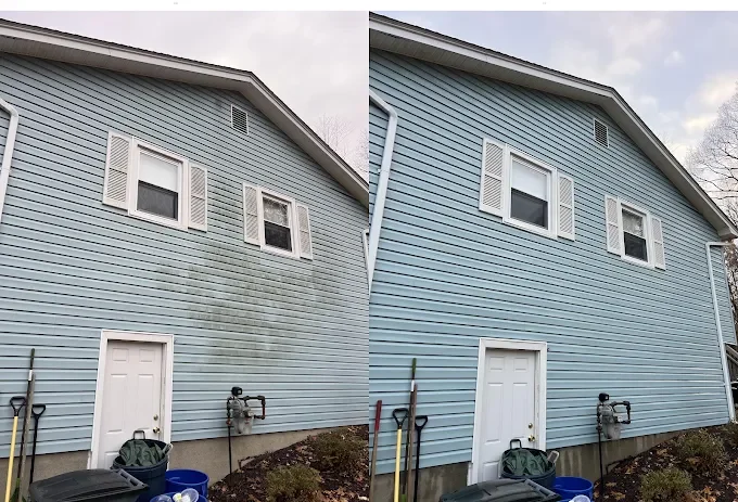 House siding before and after power washing