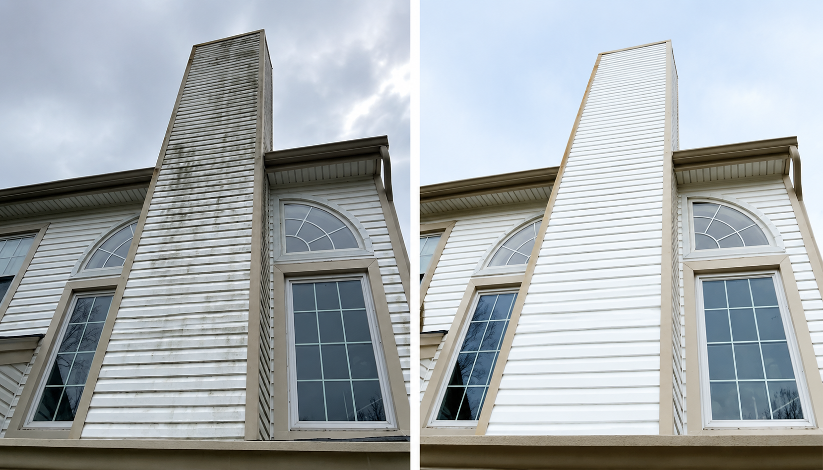 House exterior before and after power washing