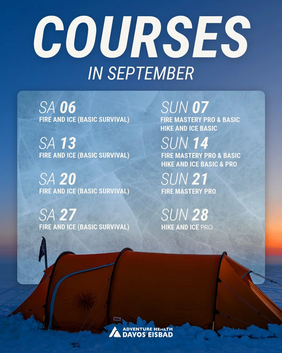 In September, we're heading back into the wilderness with @blumundweg:
Fire-making, ice bathing, survival training &ndash; no show, just real skills. 🏕️

Whether you want to challenge yourself, go on an expedition or simply learn how to survive in t